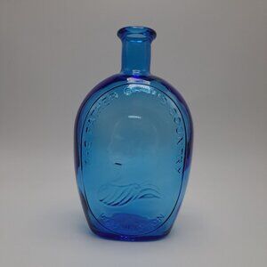 Wheaton Blue Glass Historical Flask The Father of His Country Washington Bottle
